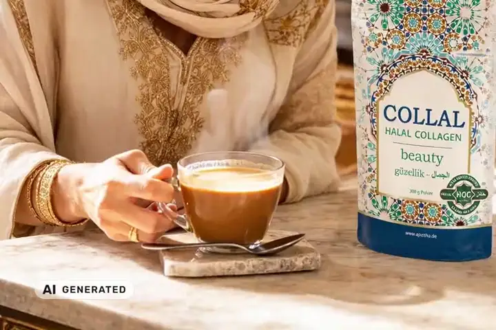 Collal® beauty wird in den Morgenkaffee eingerührt (KI-generiertes Symbolbild)