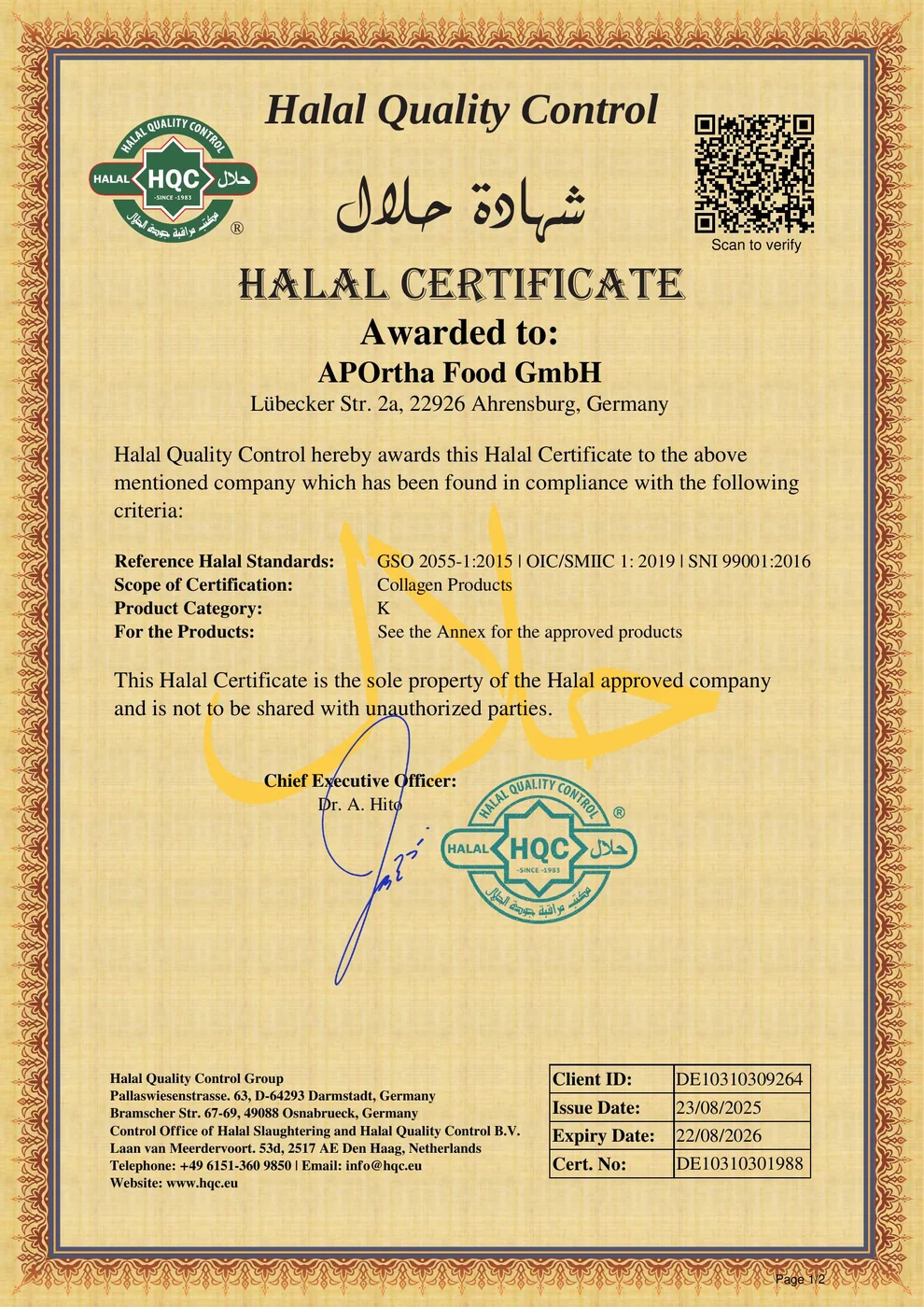 HQC Halal-Zertifikat für Collal®